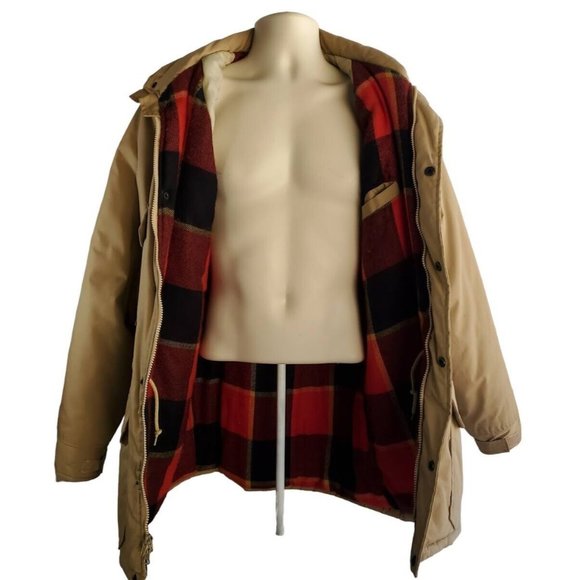Men's Thick Lined Khaki 3/4 Length Coat Juno of California Size Large 1980's Tan